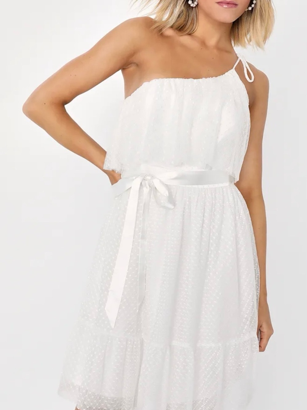 Lulu's White One-Shoulder Tie-Waist Sundress